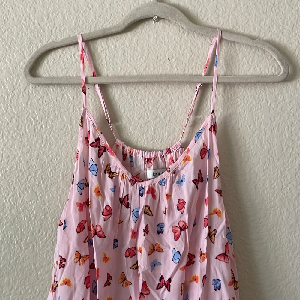 Kensie Camisole Top Scoop V Lounge Ruffle Tank Cottage Butterflies Pink
